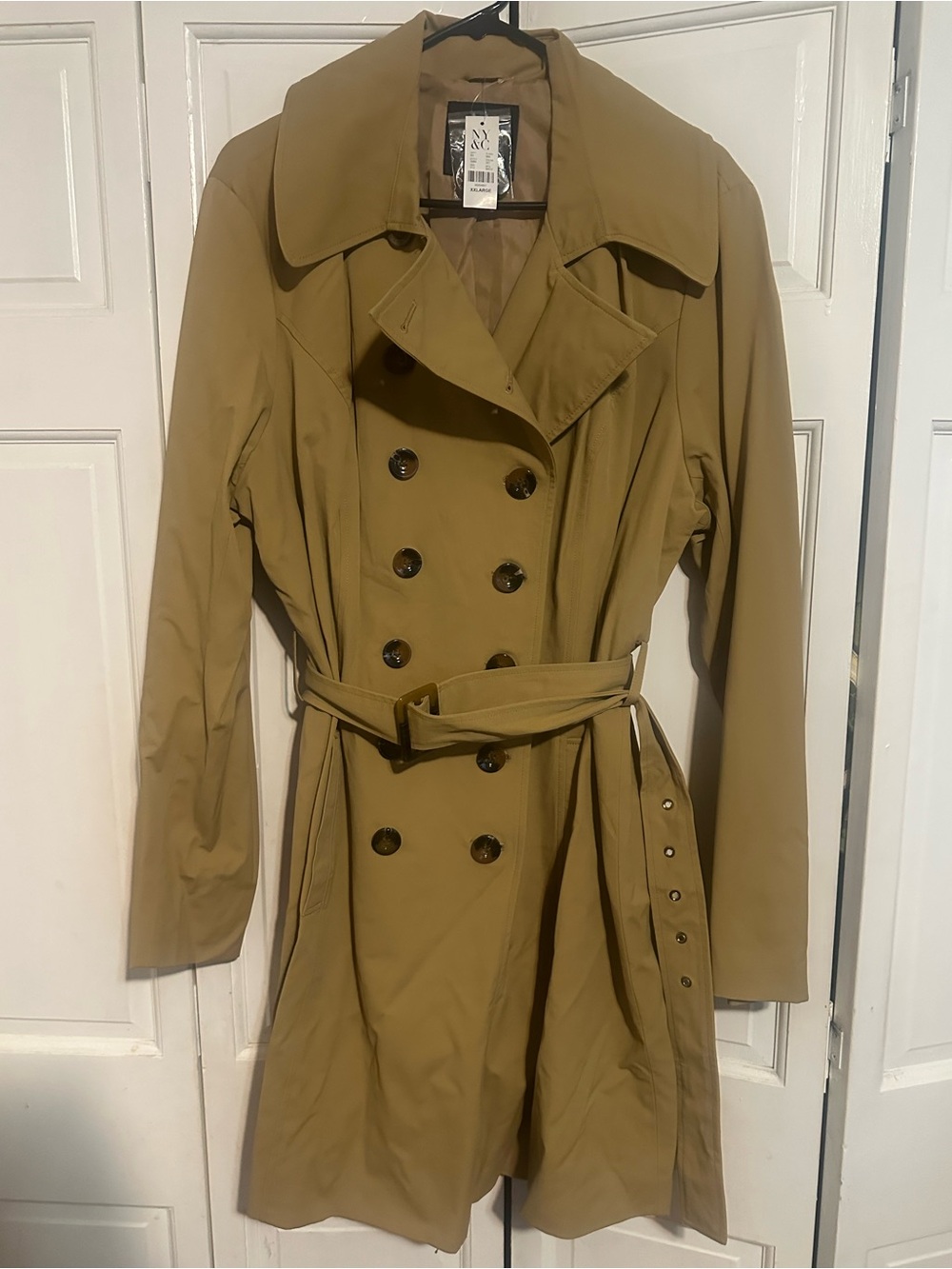 New York & Company Tan Double-Breasted Trench Coat with Belt